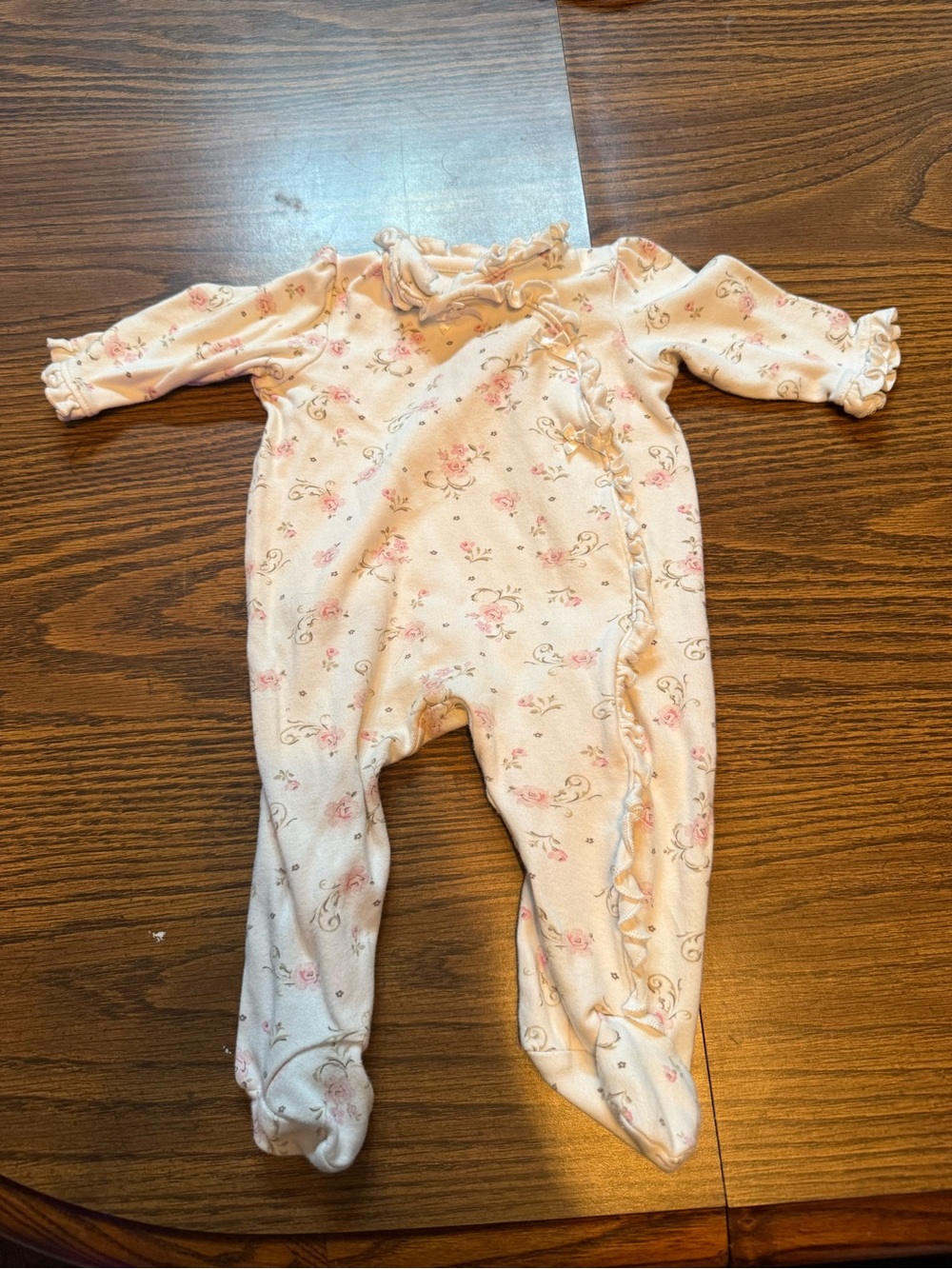 Little Me Cream One-Piece Footie with Pink Floral Print